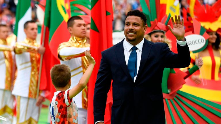 Ronaldo waves to fans at the 2018 World Cup Opening Ceremony