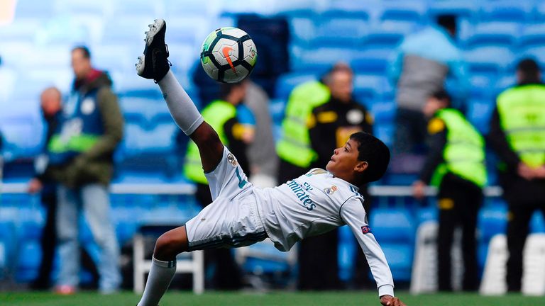 Cristiano Jr has been pictured attempting his dad's skills