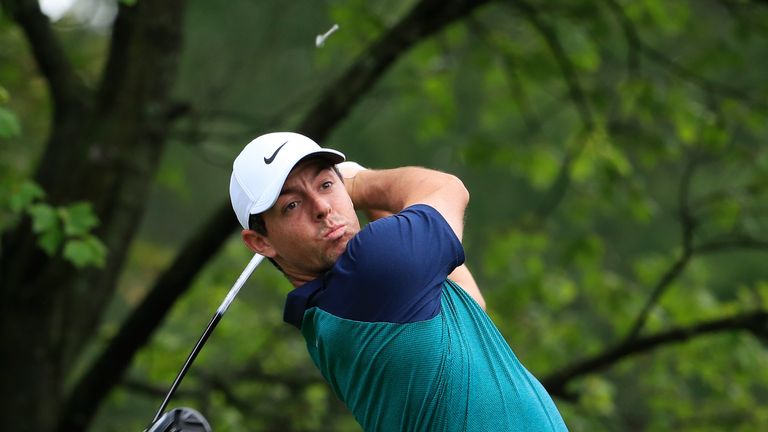 during a practice round prior to the 2018 PGA Championship at Bellerive Country Club on August 7, 2018 in St. Louis, Missouri.