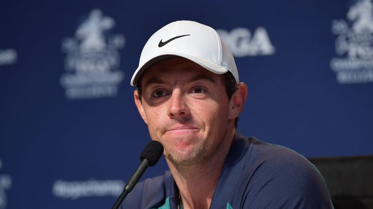 during a practice round prior to the 2018 PGA Championship at Bellerive Country Club on August 7, 2018 in St. Louis, Missouri.