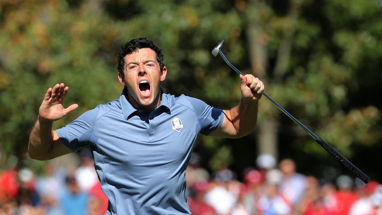 during singles matches of the 2016 Ryder Cup at Hazeltine National Golf Club on October 2, 2016 in Chaska, Minnesota.