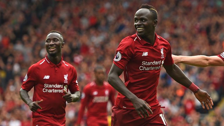 Sadio Mane celebrates after scoring Liverpool's third goal against West Ham