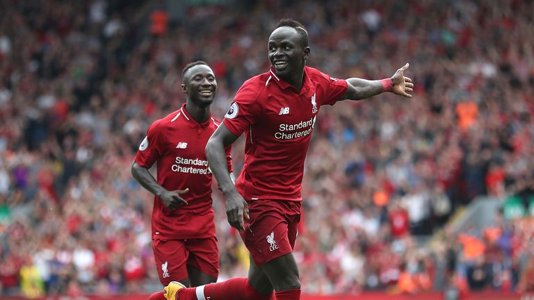 Liverpool's Sadio Mane celebrates scoring his side's third goal of the game