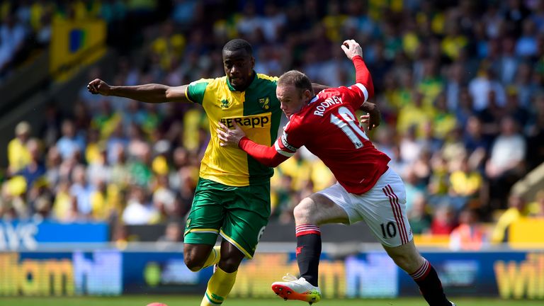 Sebastien Bassong during the Barclays Premier League match between Norwich City and Manchester United at Carrow Road on May 7, 2016 in Norwich, England.