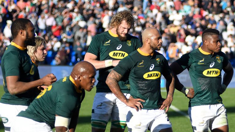 The Springboks are dejected after their loss to Argentina