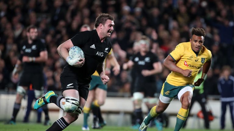 during The Rugby Championship game between the New Zealand All Blacks and the Australia Wallabies at Eden Park on August 25, 2018 in Auckland, New Zealand.