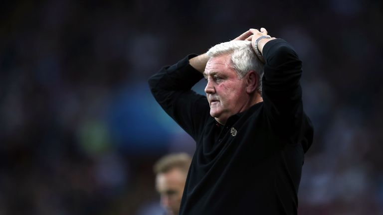 Aston Villa manager Steve Bruce appears frustrated during the Sky Bet Championship match against Brentford at Villa Park