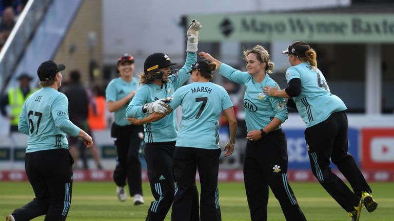 HOVE, ENGLAND - AUGUST 27:  during the Final between Loughborough Lightning and Surrey Stars on Finals Day Kia Super League 2018 at The 1st Central County Ground on August 27, 2018 in Hove, England.  (Photo by Mike Hewitt/Getty Images)