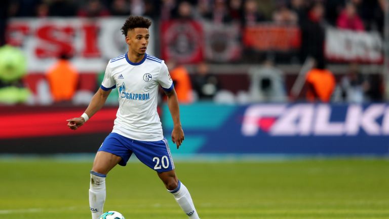 LEVERKUSEN, GERMANY - FEBRUARY 25: Thilo Kehrer of Schalke runs with the ball during the Bundesliga match between Bayer 04 Leverkusen and FC Schalke 04 at BayArena on February 25, 2018 in Leverkusen, Germany. (Photo by Christof Koepsel/Bongarts/Getty Images)