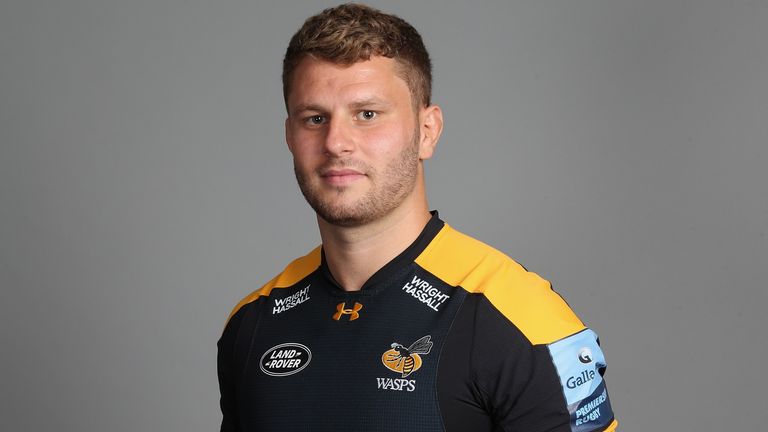 of Wasps poses for a portrait during the Wasps squad photo call for the 2018-19 Gallagher Premiership Rugby season held at the Ricoh Arena on August 14, 2018 in Coventry, England.