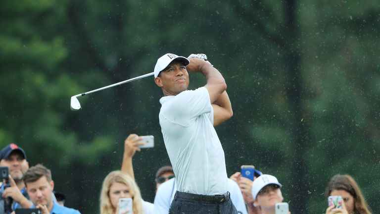 during a practice round prior to the 2018 PGA Championship at Bellerive Country Club on August 7, 2018 in St. Louis, Missouri.