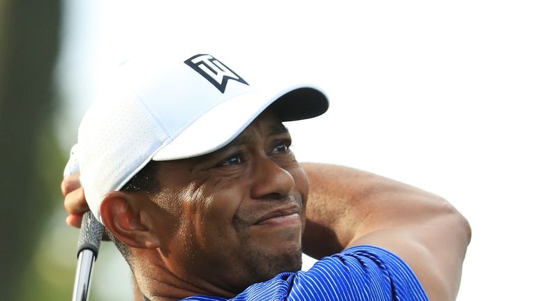 Tiger Woods of the United States plays his shot from the ninth tee during the first round of The Northern Trust on August 23, 2018 at the Ridgewood Championship Course in Ridgewood, New Jersey