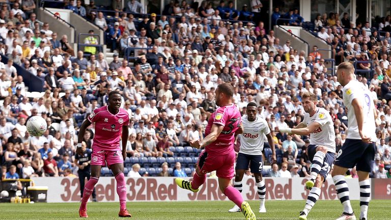 Preston North End's Tom Barkhuizen with an early effort on goal