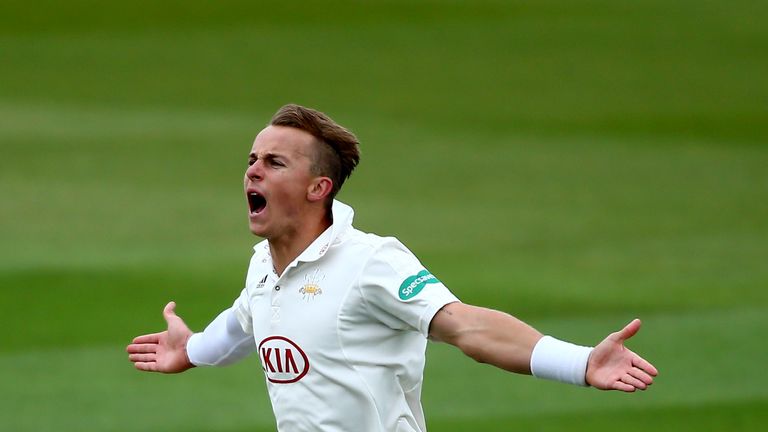 Tom Curran during day one of the Specsavers County Championship Division One match between Surrey and Lancashire at The Kia Oval on April 14, 2017 in London, England.