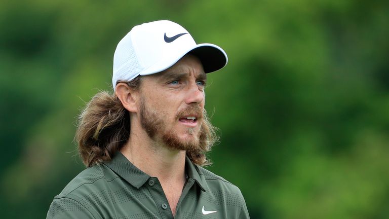 during a practice round prior to the 2018 PGA Championship at Bellerive Country Club on August 7, 2018 in St. Louis, Missouri.