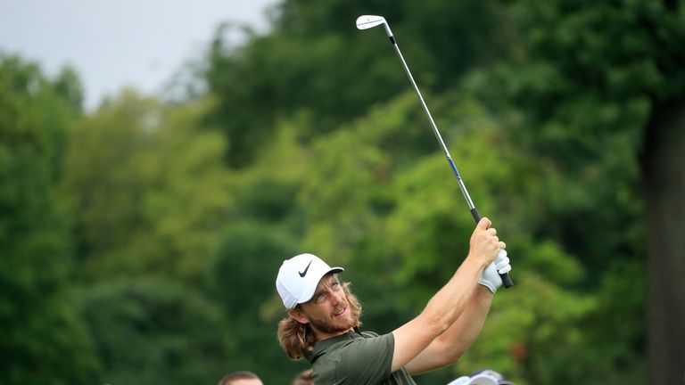 during a practice round prior to the 2018 PGA Championship at Bellerive Country Club on August 7, 2018 in St. Louis, Missouri.