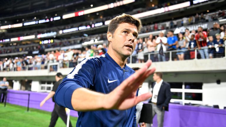 Tottenham Hotspur head coach Mauricio Pochettino leaves the field after the 1-0 defeat of AC Milan during the International Champions Cup  at U.S. Bank Stadium on July 31, 2018
