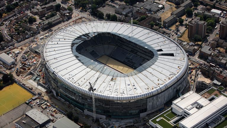 An aerial view as work continues on Tottenham Hotspur&#39;s new stadium at White Hart Lane on July 16, 2018