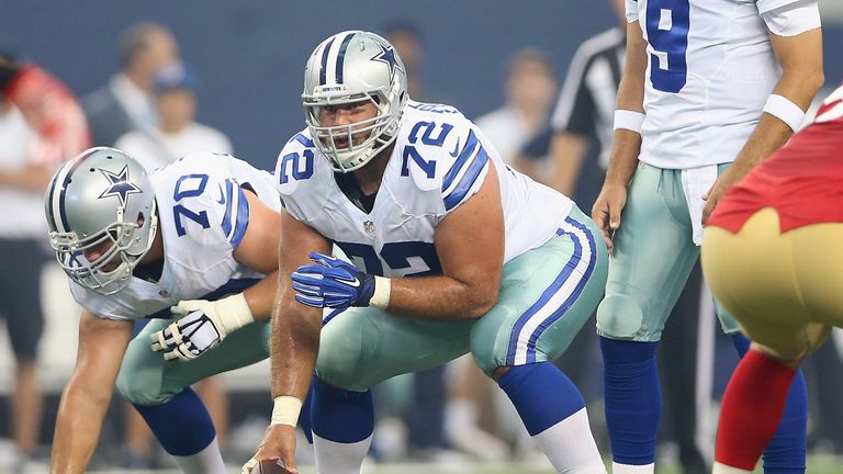 Travis Frederick during the NFL game at AT&T Stadium on September 7, 2014 in Arlington, Texas.