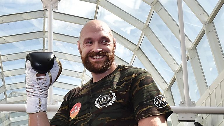 Tyson Fury during a public workout at Castle Court in Belfast on August 15, 2018