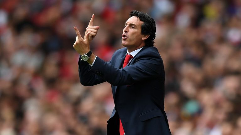 Unai Emery instructs him players during the Premier League match against Manchester City