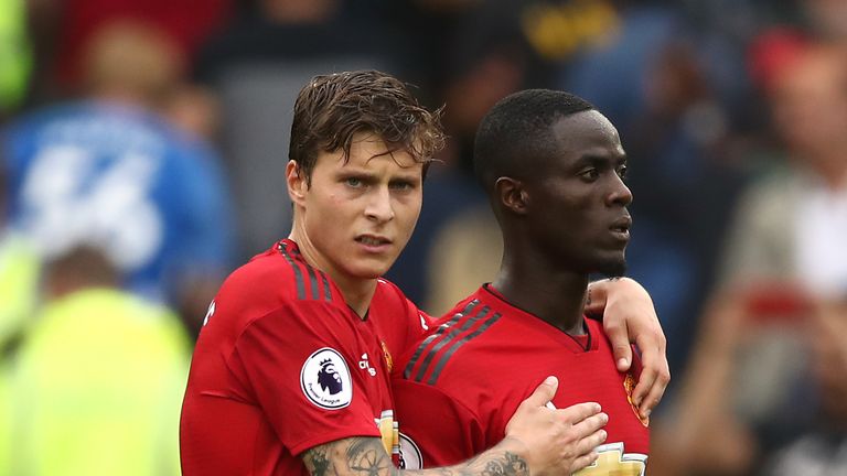 Manchester United's Victor Lindelof and Eric Bailly after the 3-2 defeat to Brighton
