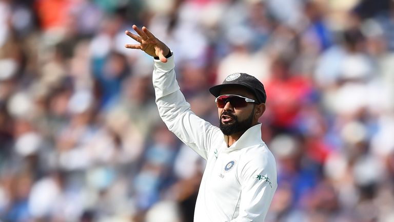 Virat Kohli's mic-drop celebration after running Joe Root out in India's first Test against England