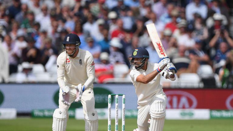 Virat Kohli during day one of the 3rd Specsavers Test Match between England and India at Trent Bridge on August 18, 2018 in Nottingham, England.