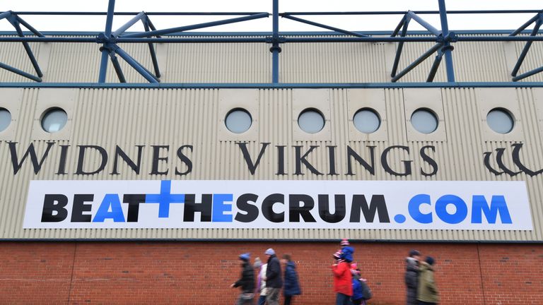 Fans arrive prior to kick off for the Betfred Super League match at the Select Security Stadium in Widnes, between Widnes Vikings and St Helens