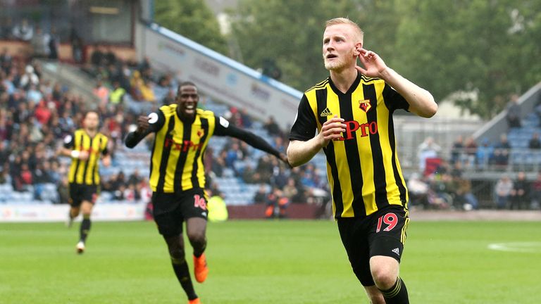 Will Hughes celebrates during the Premier League match between Burnley FC and Watford FC at Turf Moor on August 19, 2018 in Burnley, United Kingdom.