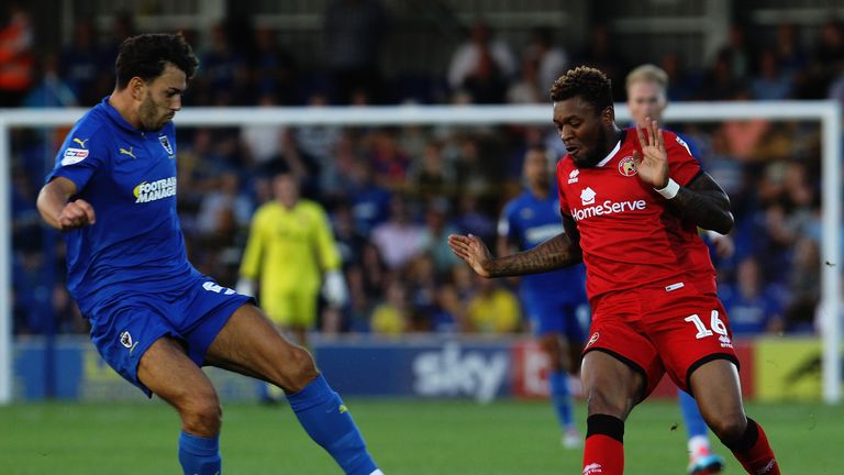 during the Sky Bet League One match between AFC Wimbledon and Walsall at The Cherry Red Records Stadium on August 21, 2018 in Kingston upon Thames, England.