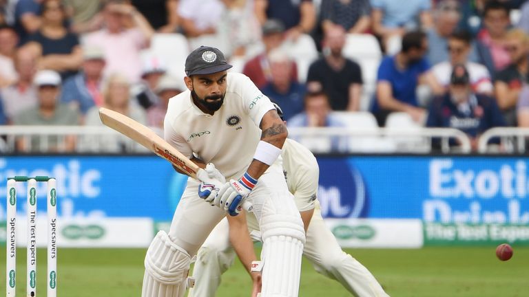 Virat Kohli plays Adil Rashid on day three