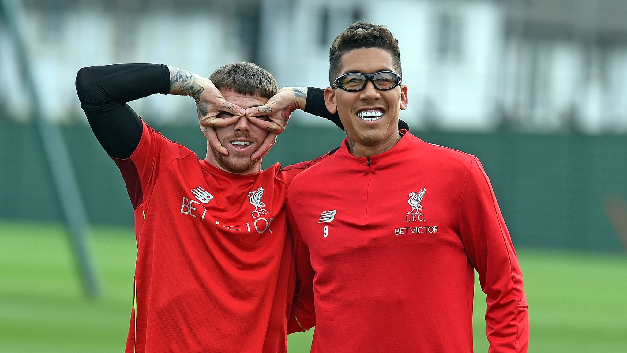 Liverpool striker Roberto Firmino trains in goggles as Daniel