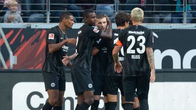 Ante Rebic celebrates with his team-mates after scoring against Hannover 96