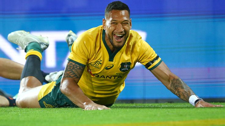 Australia's Israel Folau touches down for a try against Argentina 