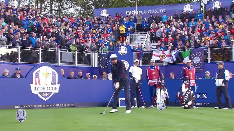 Webb Simpson had the honour of striking the opening tee shot at the 2014 Ryder Cup, but his ball barely made it to the fairway. Initially being introduced as Bubba Watson didn't help!