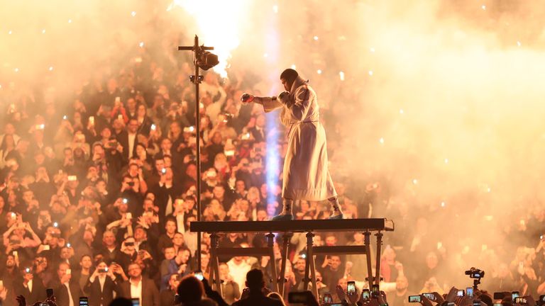 Anthony Joshua makes his entrance at Wembley