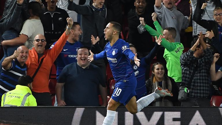 Eden Hazard celebrates after putting Chelsea 2-1 ahead