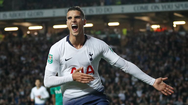 Erik Lamela celebrates Spurs' second goal