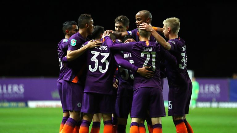 City players celebrate Gabriel Jesus' opening goal