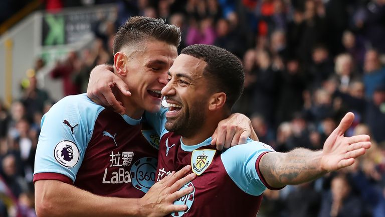 Aaron Lennon of Burnley celebrates after he scores his sides second goal