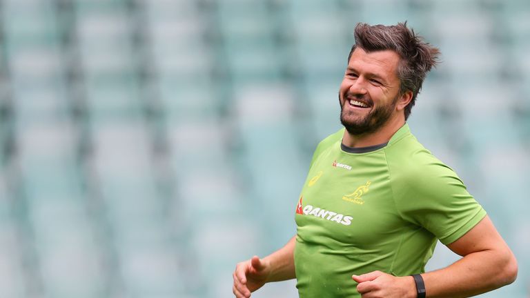  Adam Ashley-Cooper of the Wallabies runs during an Australian Wallabies training session at Allianz Stadium on August 23, 2016 in Sydney, Australia. 