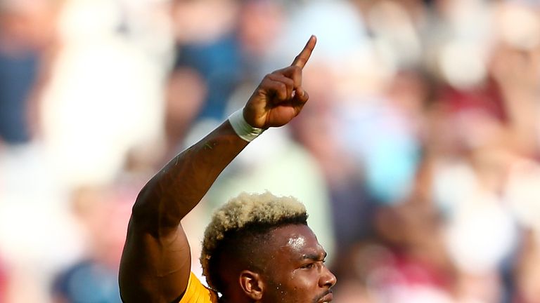 Adama Traore celebrates his injury-time winner at the London Stadium