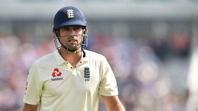 Alastair Cook leaves the pitch after losing his wicket for 12 during the third day of the fourth Test between England and India at the Ageas Bowl in Southampton