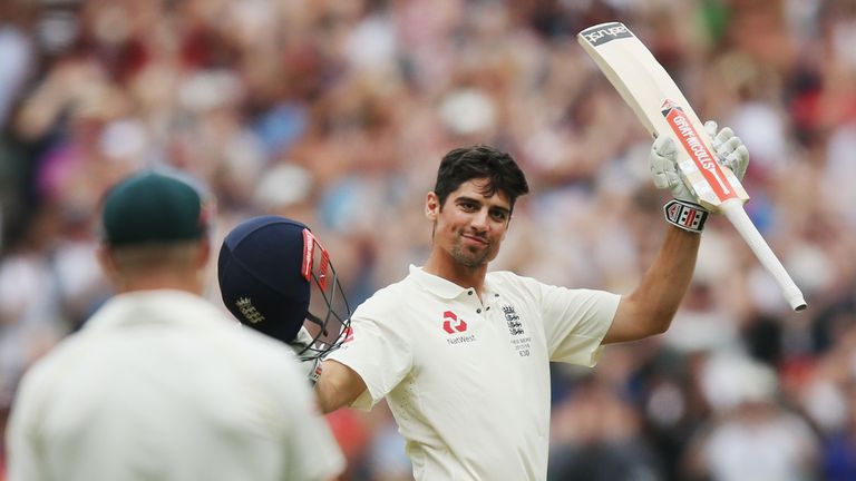 Alastair Cook celebrates his double century on day three of the Fourth Ashes Test between Australia and England at the MCG