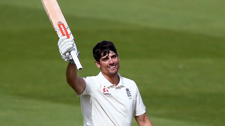 Alastair Cook of England celebrates reaching his century during day four of the Specsavers 5th Test match between England and India at The Kia Oval on September 10, 2018 in London, England.