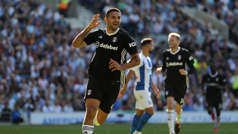 Aleksandar Mitrovic celebrates after scoring Fulham&#39;s second goal 
