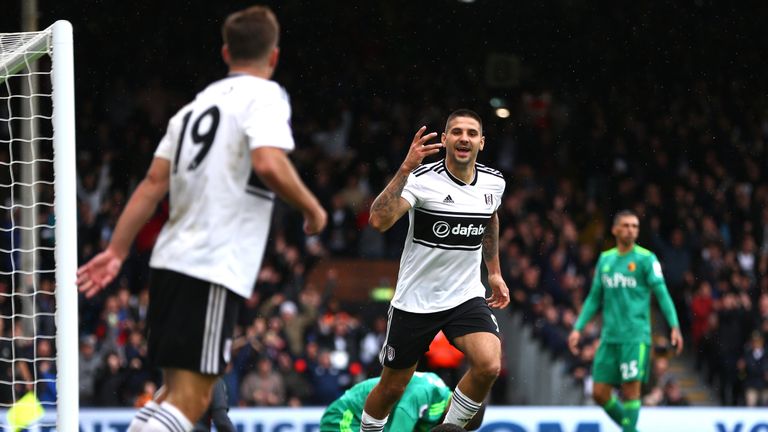 Aleksandar Mitrovic of Fulham celebrates his second-half equaliser