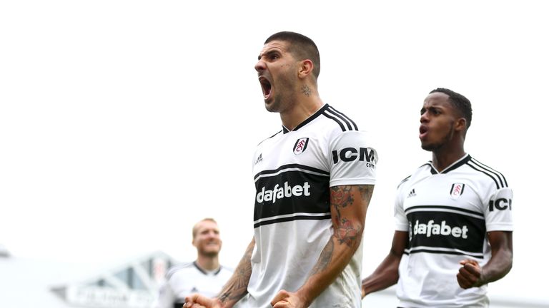 Fulham's Aleksandar Mitrovic celebrates his goal