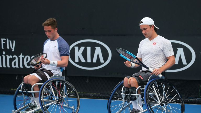 Alfie Hewitt with doubles partner Gordon Reid during the Australian Open 2018 Wheelchair Championships 